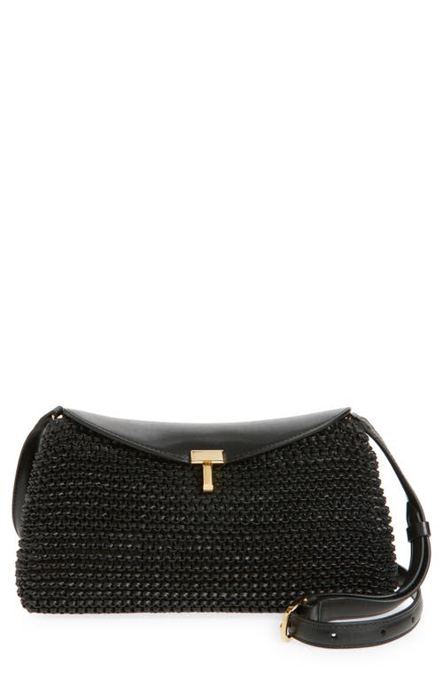 Totême Toteme T-lock Top Handle Woven Leather Clutch In Black