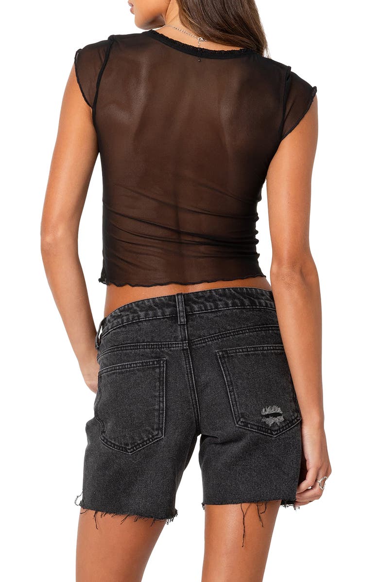 EDIKTED Devi Sheer Mesh Crop Top, Alternate, color, Black