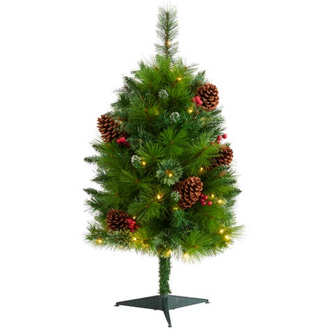 3-ft Montana Mixed Pine Artificial Christmas Tree with Pine Cones, Berries and 50 Clear LED Lights