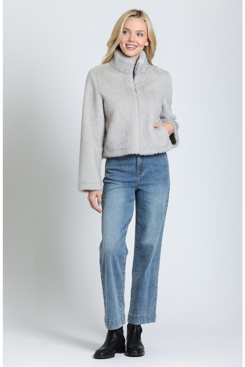 Zig-Zag Textured Faux Fur Full Zip Hoodie, Alternate, color, SILVER TAUPE