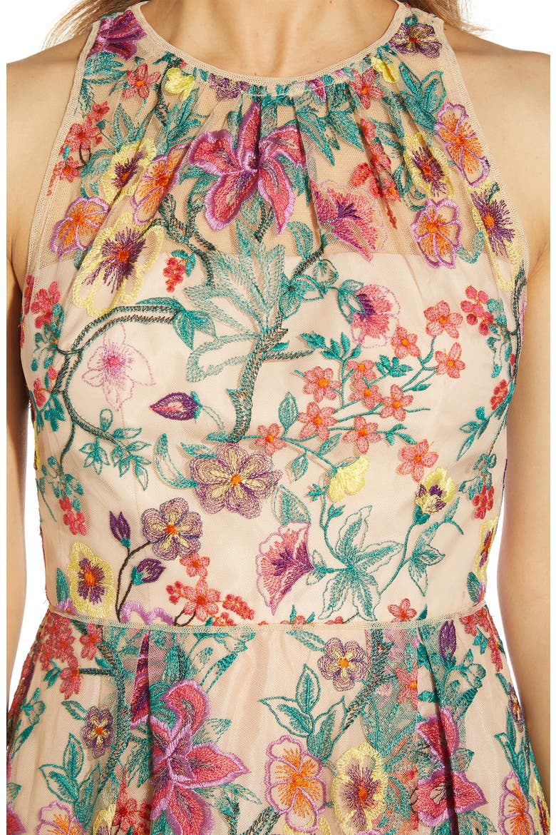 Floral Embroidered Fit & Flare Midi Dress, Alternate, color, BRIGHT ROSE MULTI