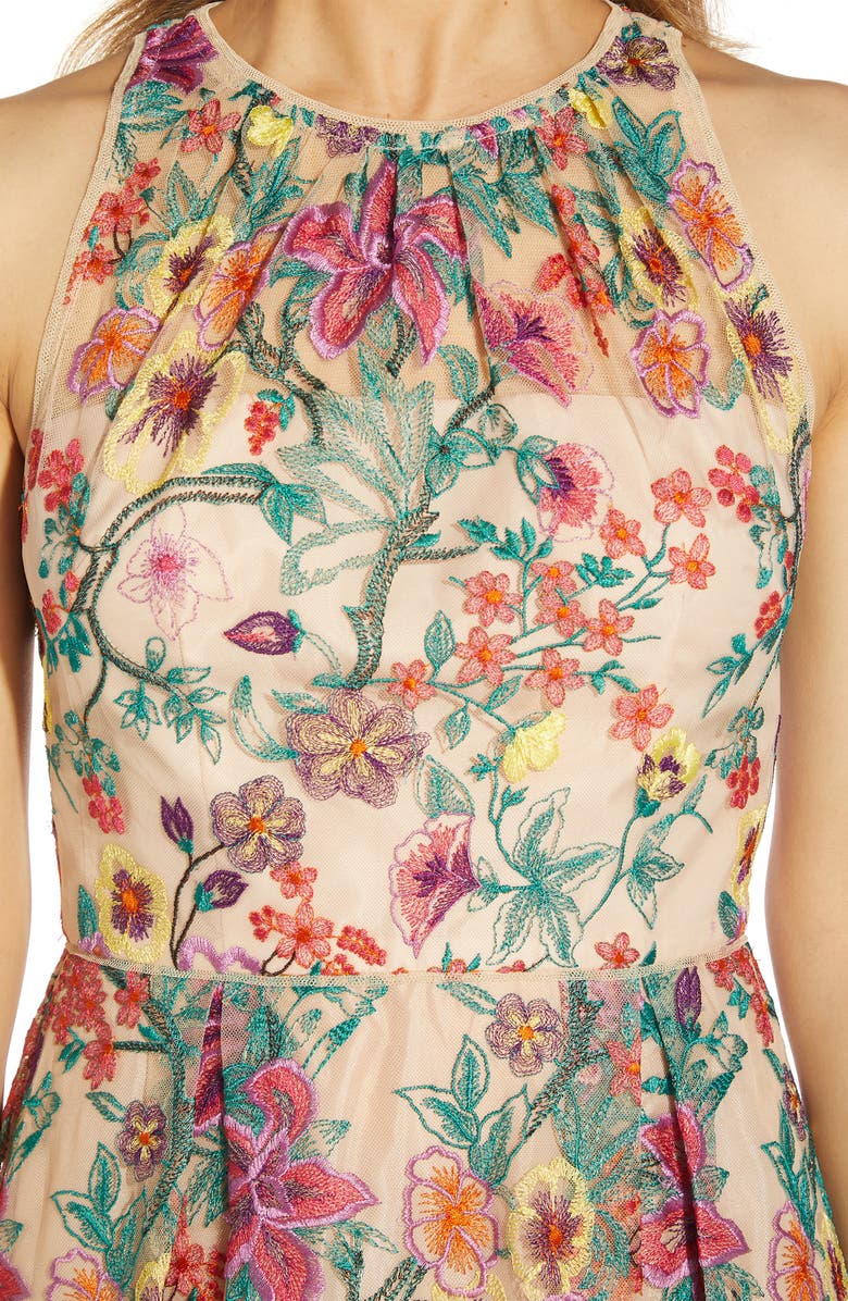 Adrianna Papell Floral Embroidered Fit & Flare Midi Dress, Alternate, color,