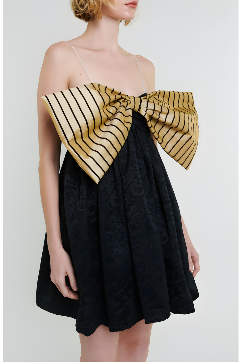 Stewart Mini Bow Dress, Alternate, color, Black / Cream