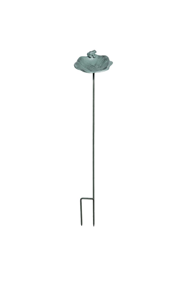 Iron Frog on Lily Pad Birdfeeder Metallic for Spring Garden Decor, Alternate, color, Green
