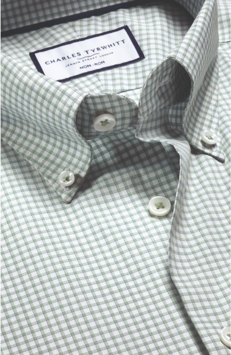 Charles Tyrwhitt Non-Iron Pinpoint Oxford Check Shirt, Alternate, color, Green