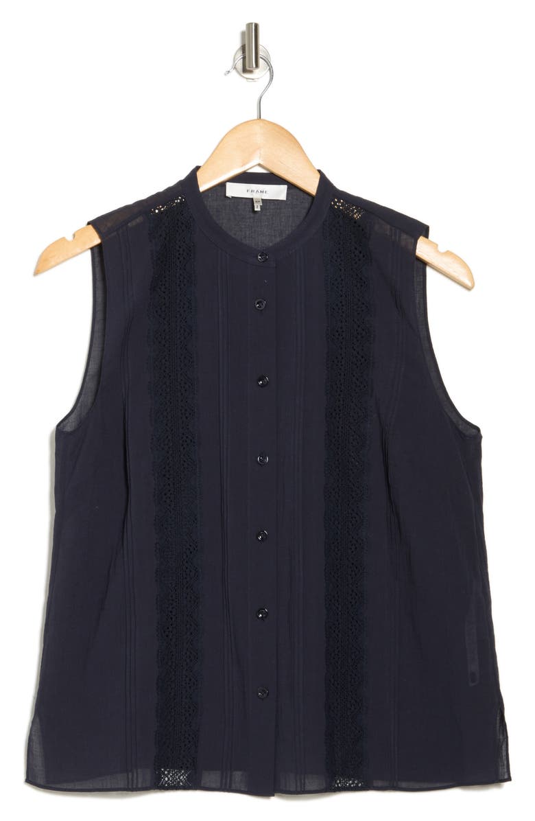 FRAME Lace Trim Sleeveless Button-Up Shirt, Alternate, color, Navy