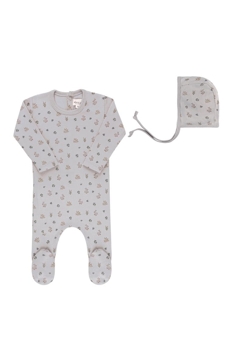 Ely's & Co. Garden Floral Print Collection - Footie + Bonnet, Main, color, Blue