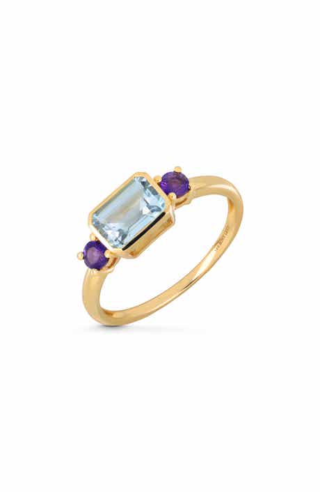 14k Gold Blue Topaz & Amethyst Ring