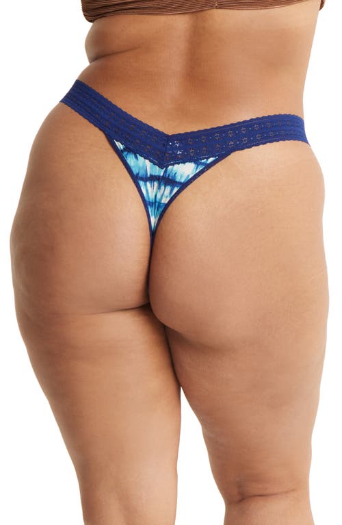 Hanky Panky Dream Lace Trim Modal Printed Original Rise Thong In Indigo Stripe
