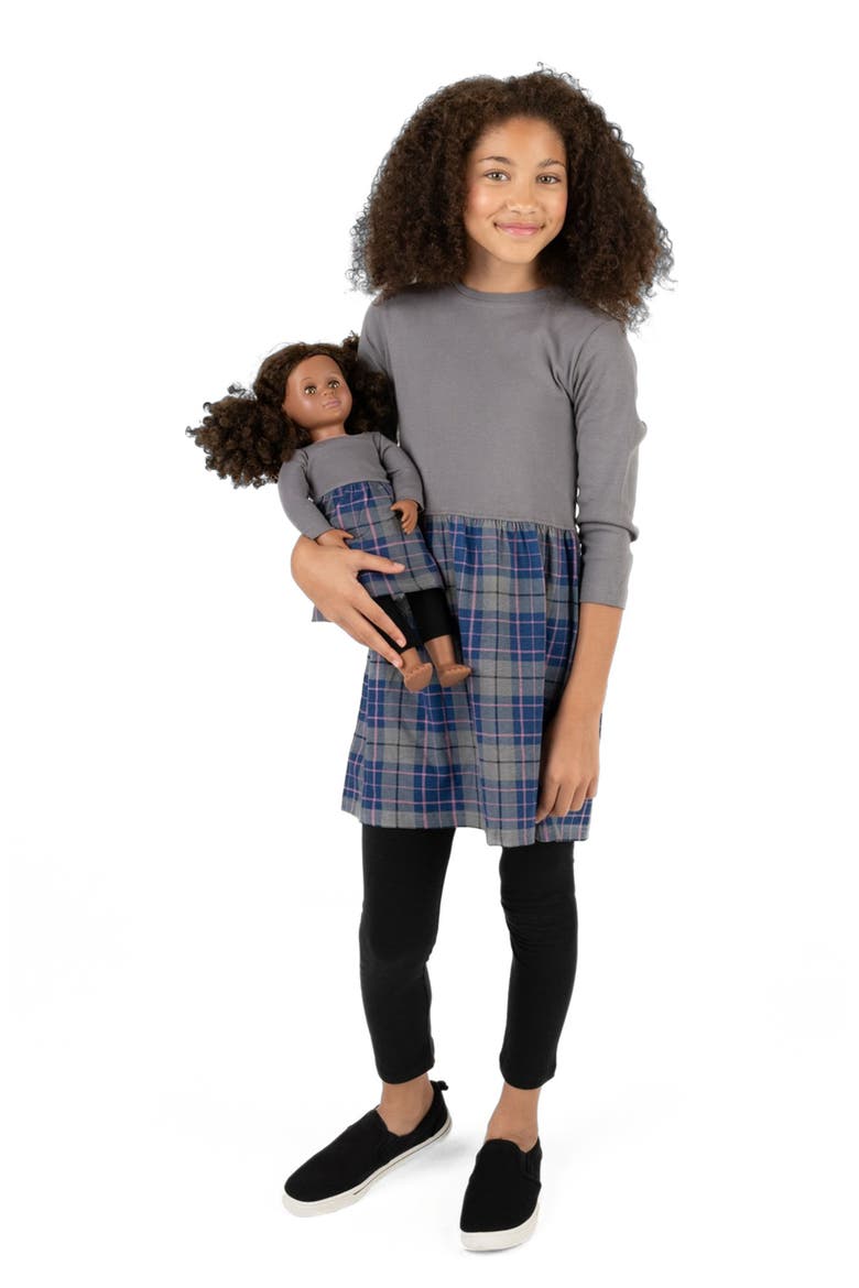 Girls Skirt Dress with Matching Doll Dress, 100% Cotton, Main, color, DARK GREY