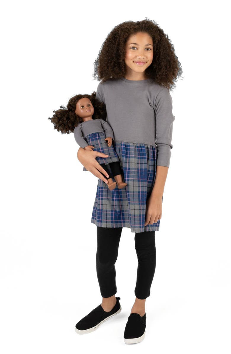Leveret Girls Skirt Dress with Matching Doll Dress, 100% Cotton, Main, color, Dark Gray