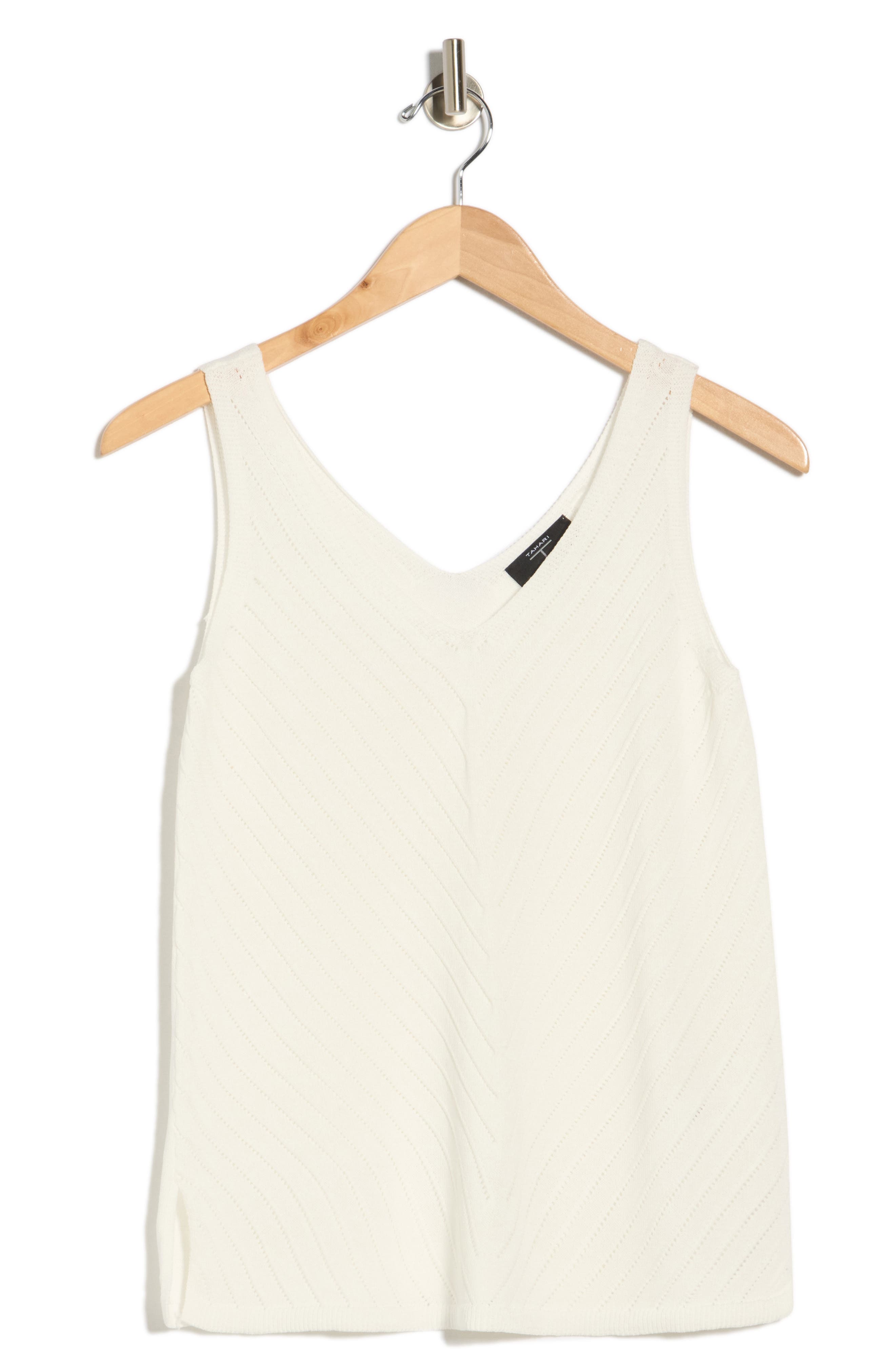 T Tahari Double V-Neck Pointelle Sweater Tank