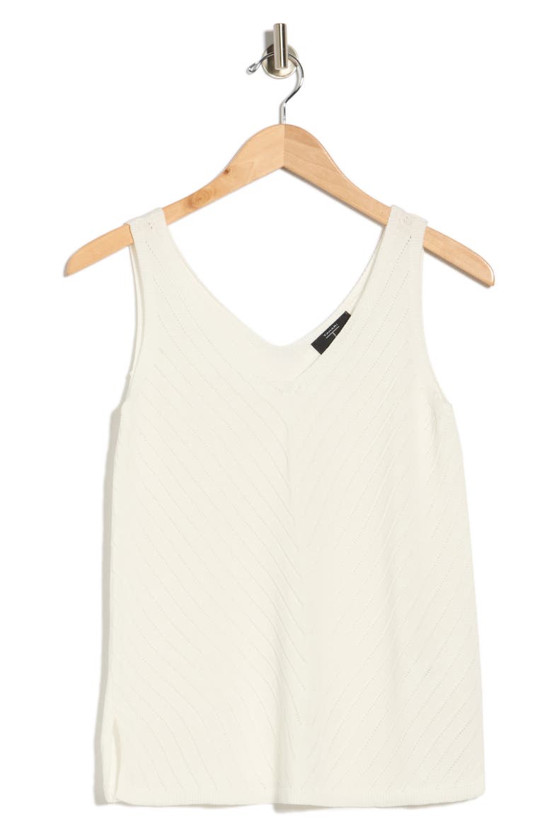 Double V-Neck Pointelle Sweater Tank, Alternate, color, SOFT WHITE