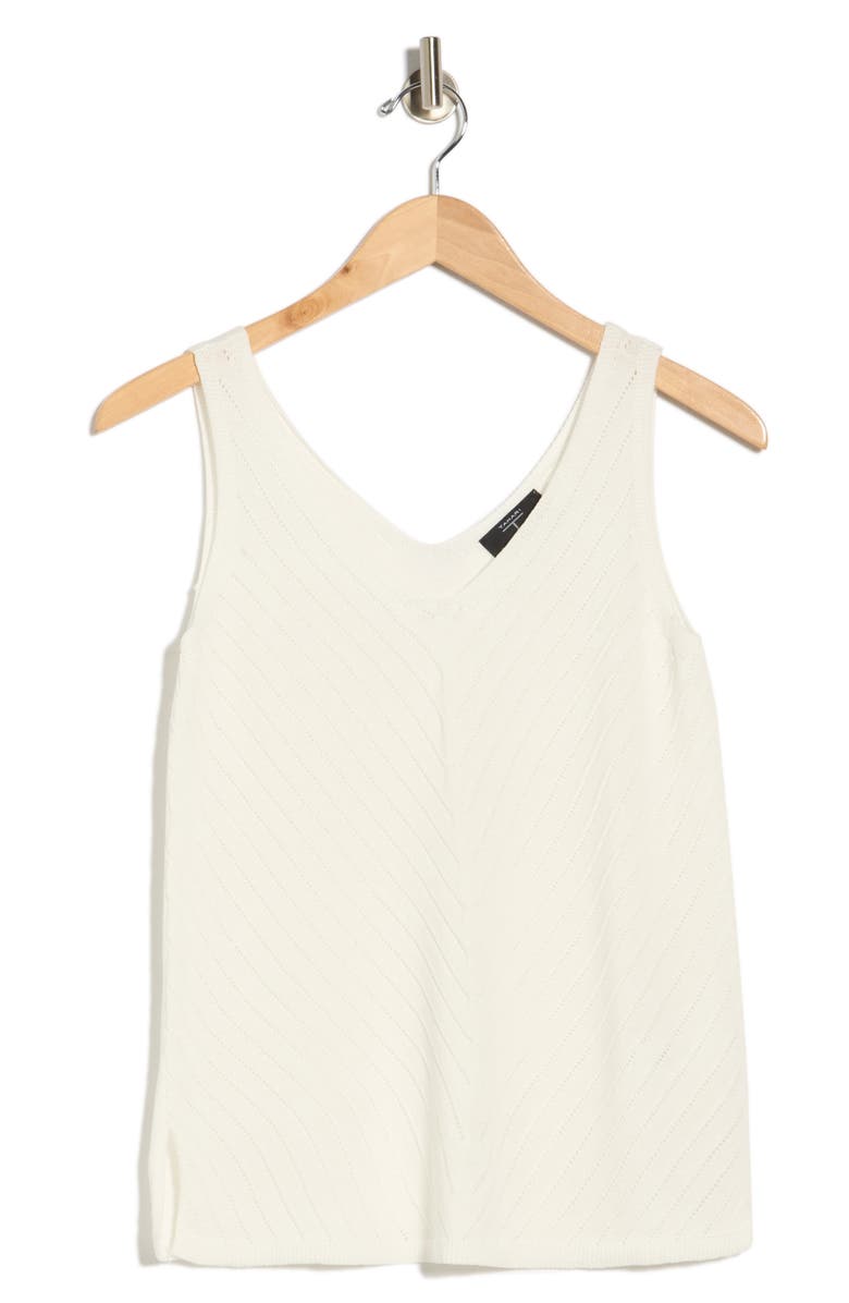T Tahari Double V-Neck Pointelle Sweater Tank, Main, color, Soft White
