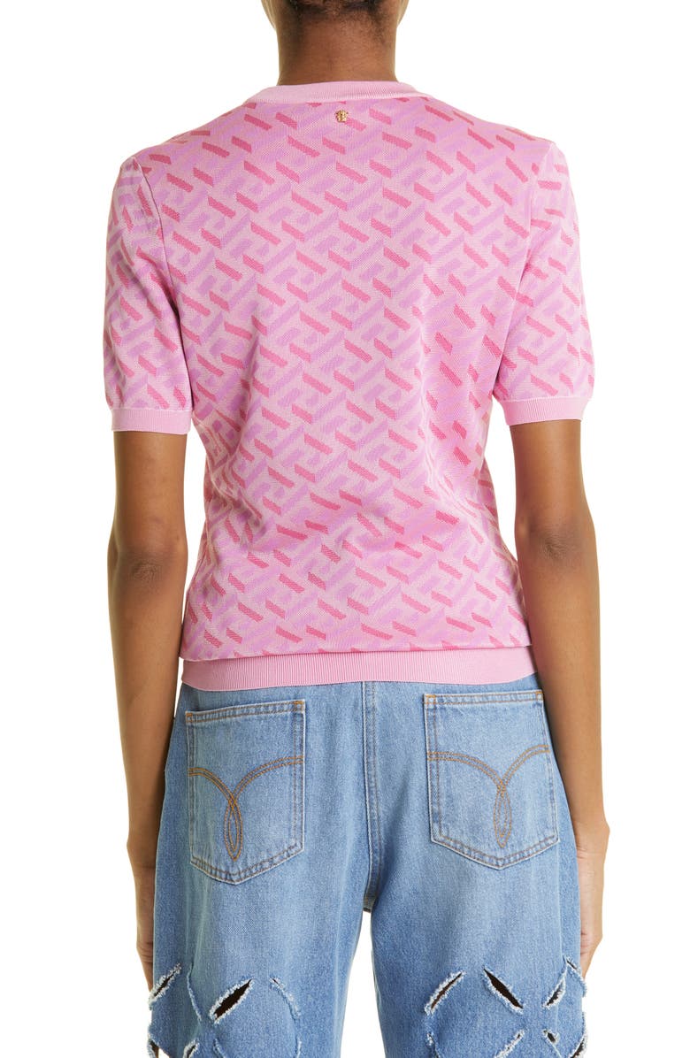 Versace Greca Monogram Jacquard Short Sleeve Silk Blend Sweater, Alternate, color,