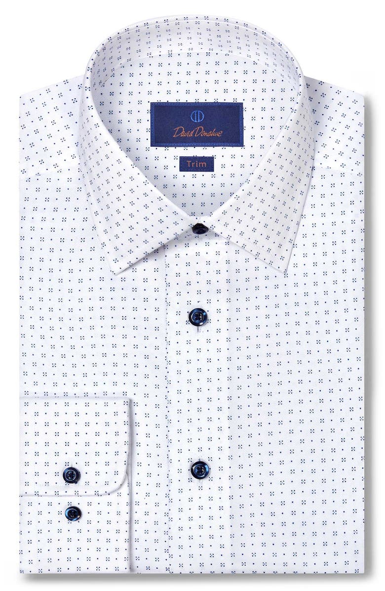 David Donahue Trim Fit Neat Cotton Dress Shirt, Main, color, White/ Blue