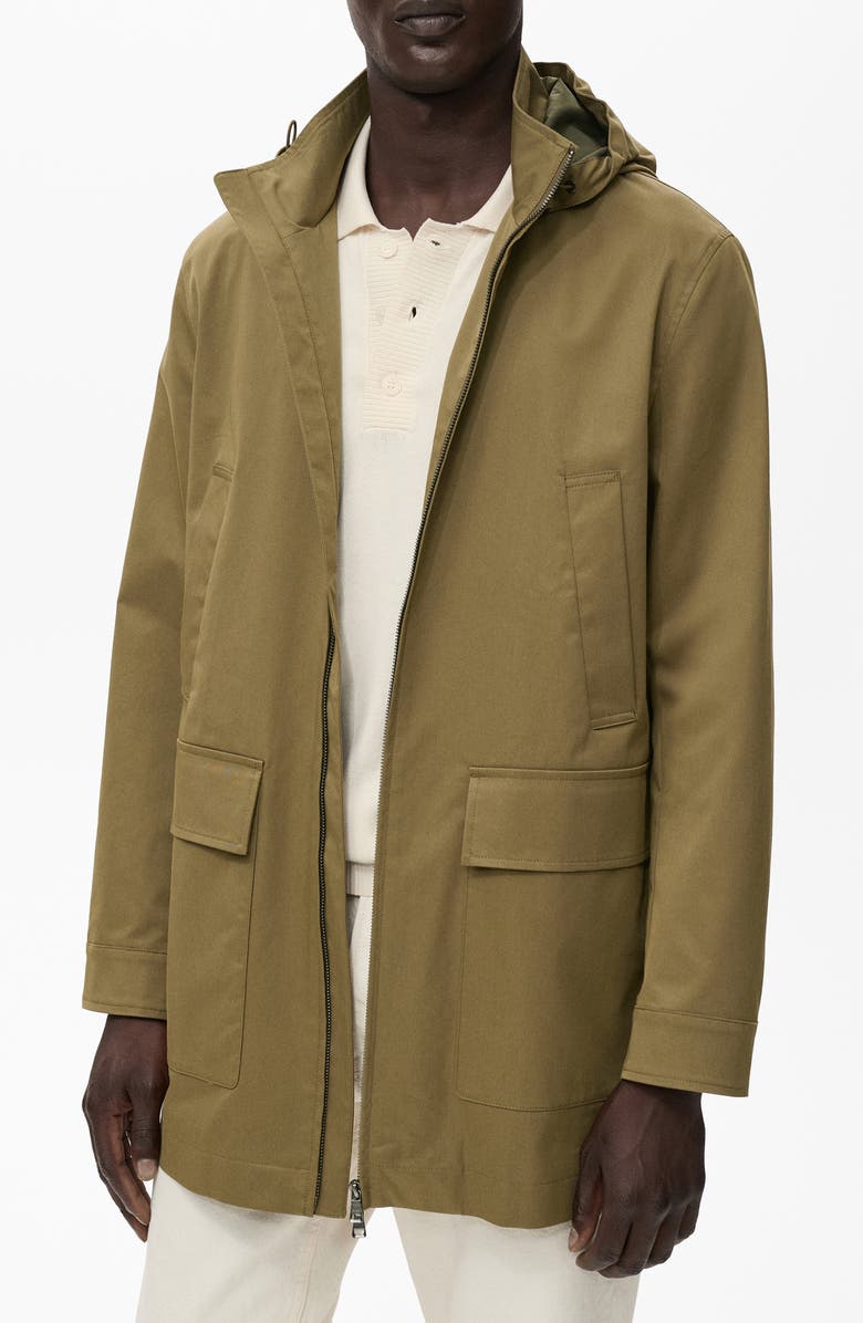 MANGO Water Repellent Hooded Parka, Main, color, Khaki