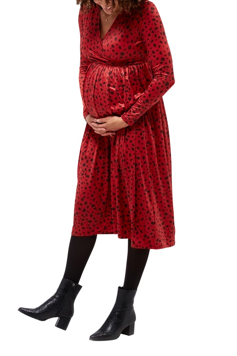 Augusta Print Long Sleeve Maternity/Nursing Dress, Alternate, color, RUSSET ABSTRACT DOT