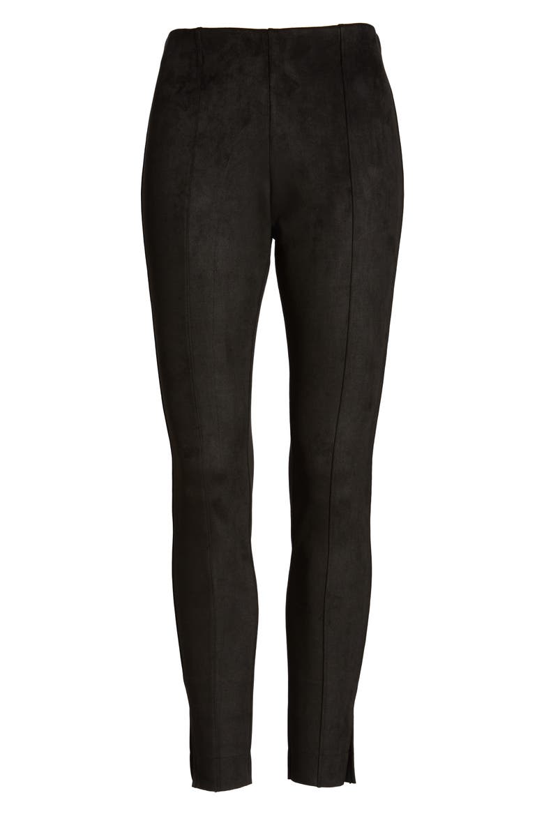Side Slit Faux Suede Leggings, Alternate, color, BLACK