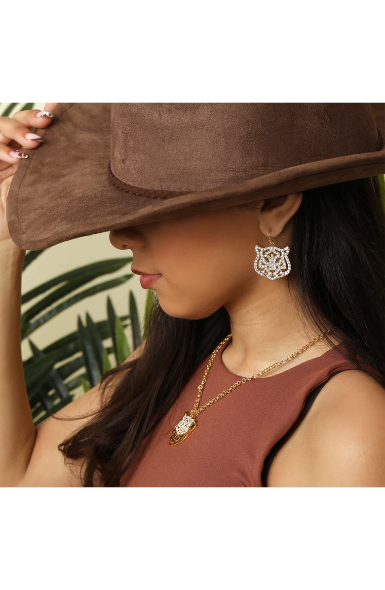 Jessica Simpson Tiger Drop Earrings with Clear Crystals, Alternate, color, Gold