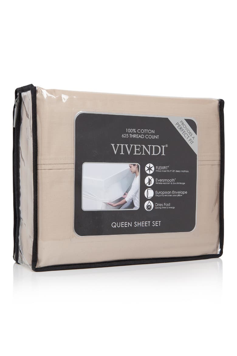 4-Piece 625 Thread Count Cotton Sheet Set, Alternate, color, TAN