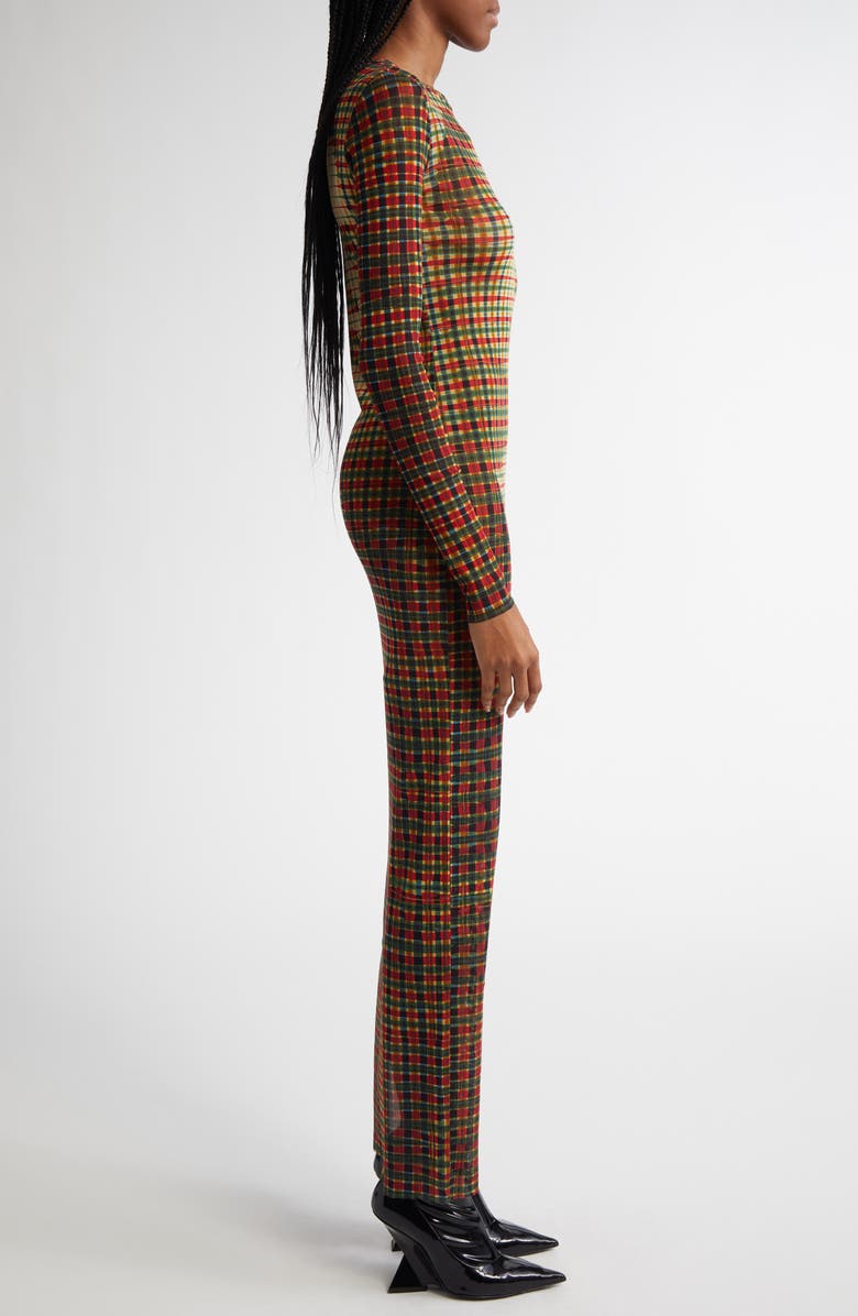 Jean Paul Gaultier Portrait Print Tartan Long Sleeve Mesh Dress, Alternate, color, 