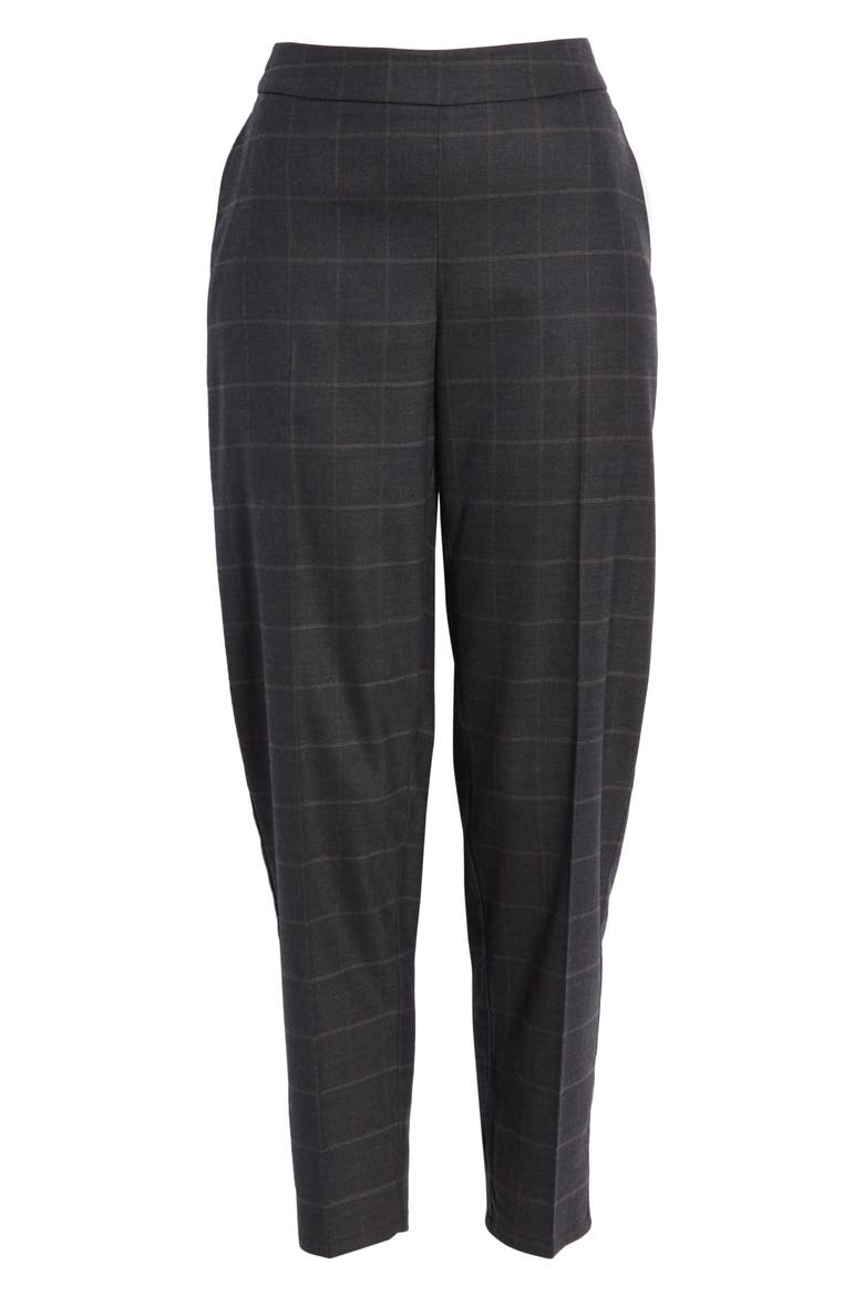 Windowpane Plaid Stretch Wool Ankle Pants, Alternate, color, CHARCOAL