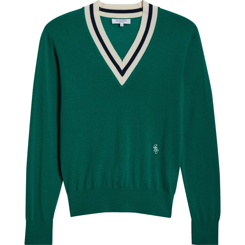 Sporty And Rich Sporty & Rich Minimalist V-neck Merino Wool Sweater In Green
