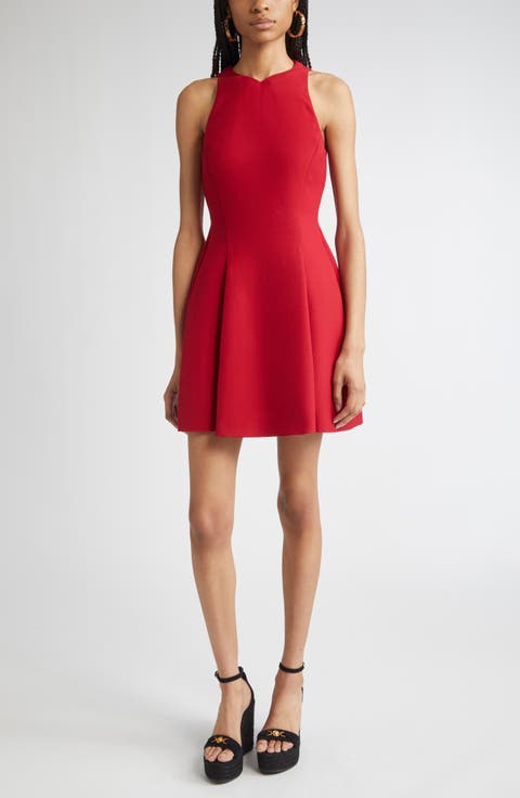 Sculptural Wool Blend Fit & Flare Dress