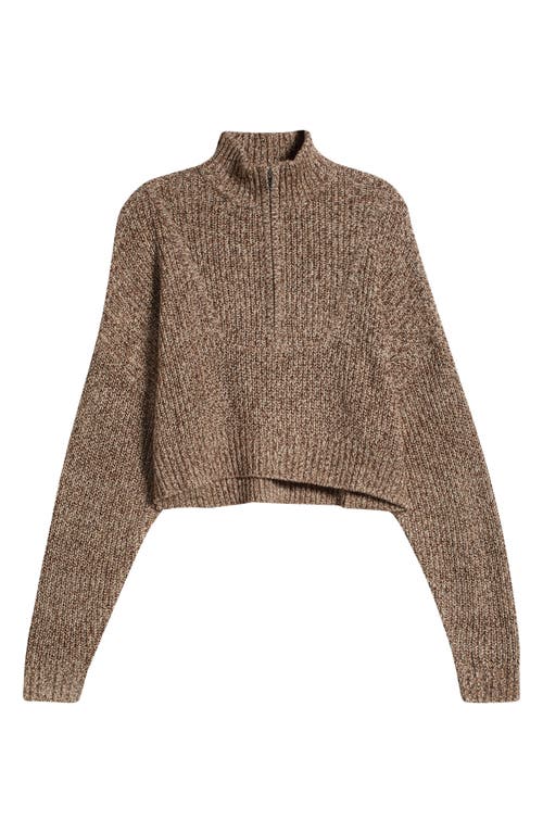 Staud Hampton Half Zip Crop Sweater In Mocha Melange