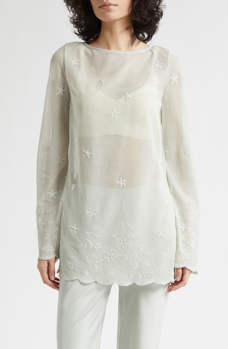 POSSE Cove Sheer Embroidered Tunic, Main, color, Seafoam