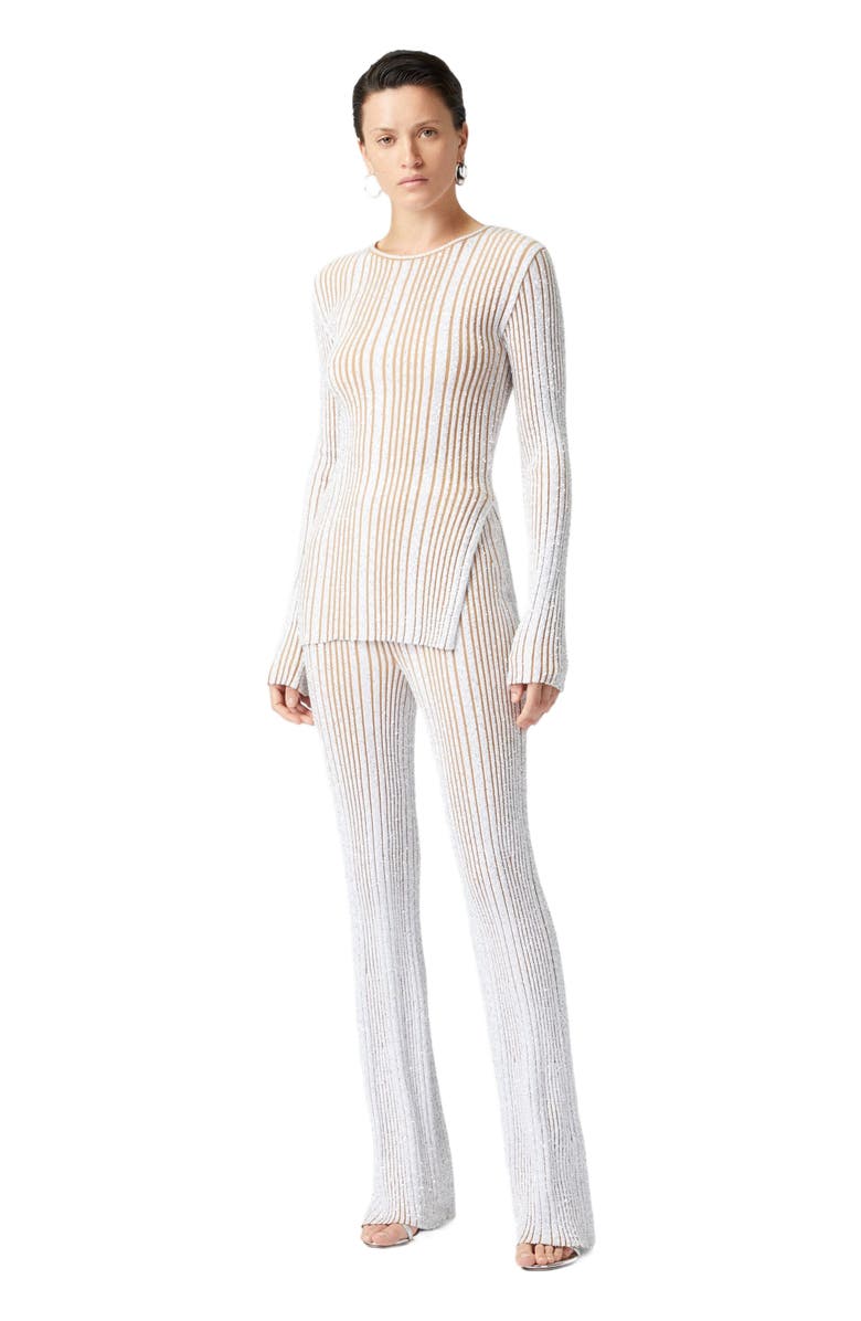 Missoni Ribbed Stretch Flared Trousers With Sequins, Main, color, White & Beige