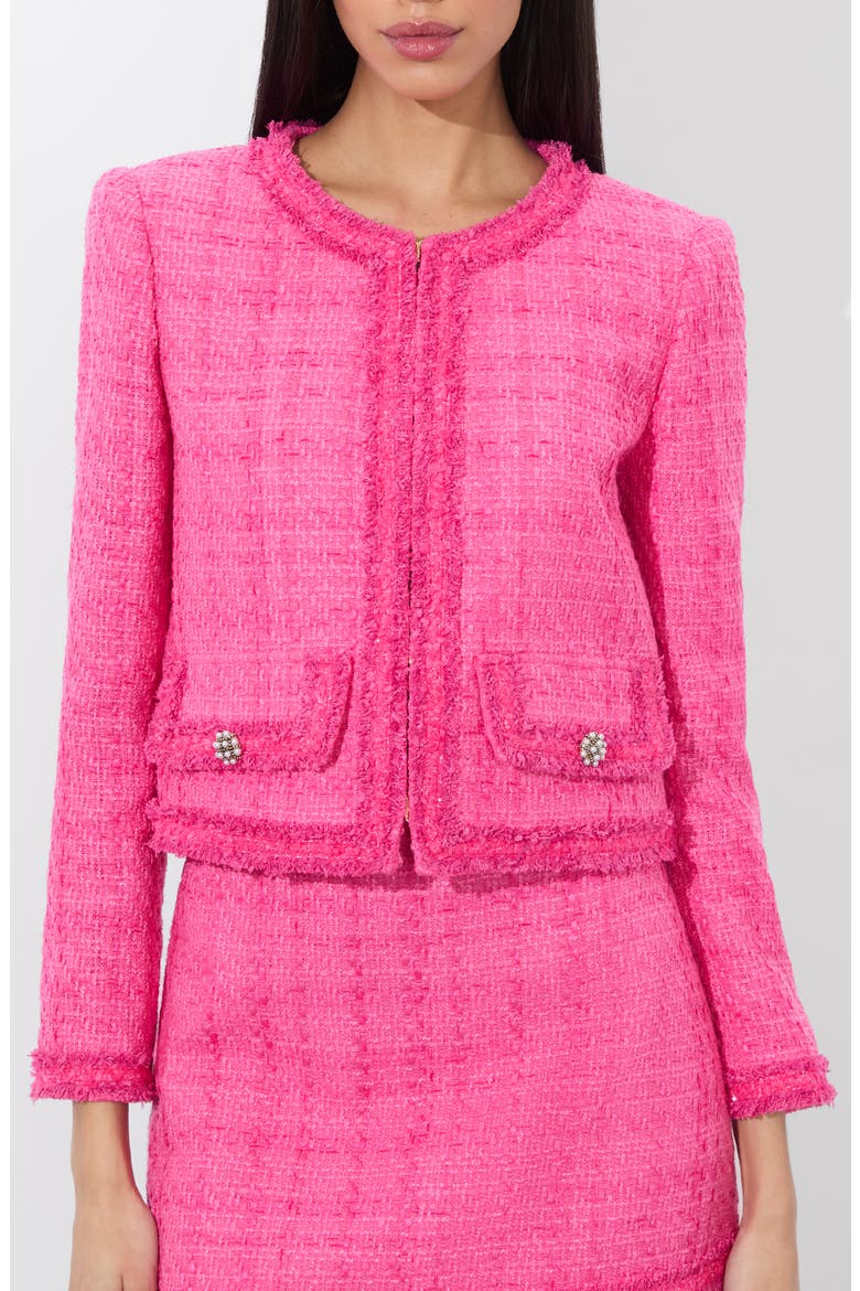 Landon Boxy Crop Tweed Jacket, Main, color, WILD PINK