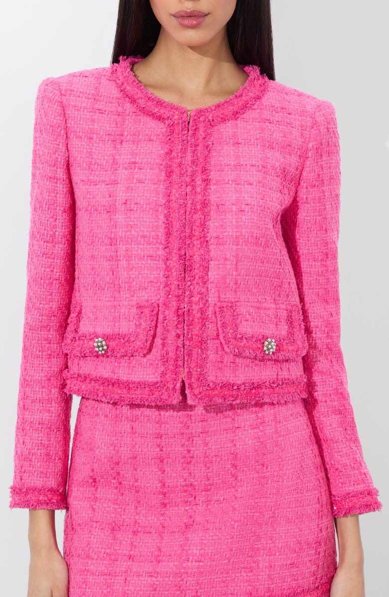 Alice + Olivia Landon Boxy Crop Tweed Jacket, Main, color, Wild Pink