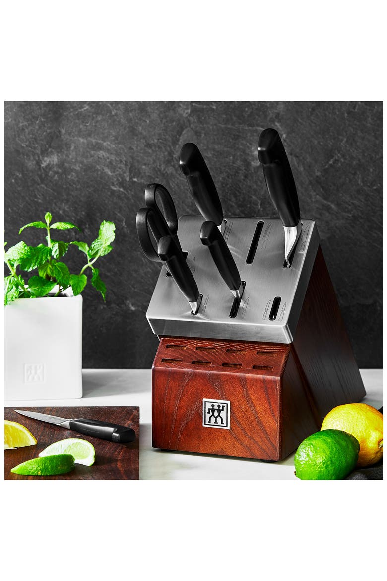 J.A. HENCKELS Four Star Self-Sharpening Knife Block & Knife Set, Alternate, color, STAINLESS STEEL