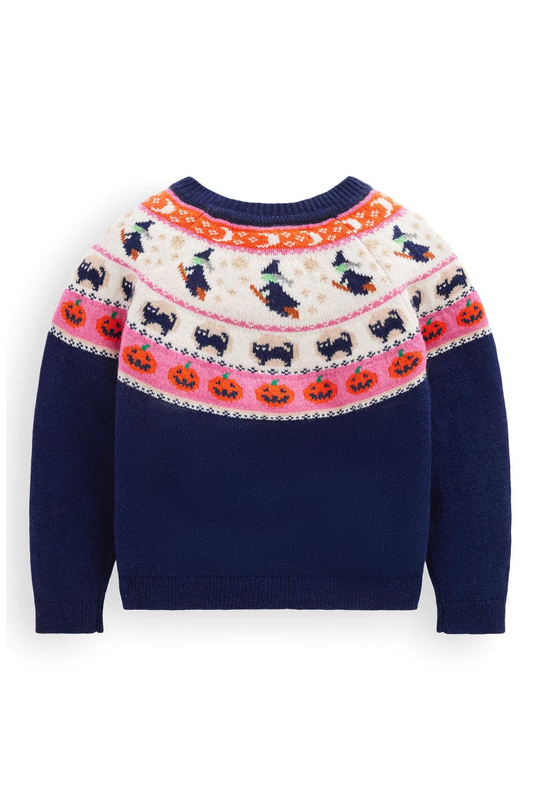 Kids' Edie Halloween Fair Isle Cardigan, Alternate, color, COLLEGE NAVY HALLOWEEN