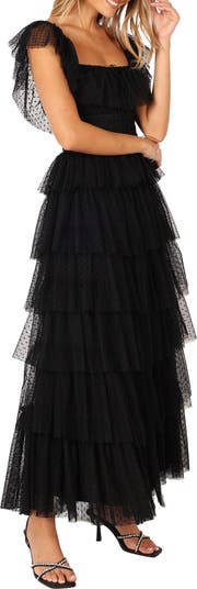 Belle Swiss Dot Tulle Tiered Maxi Dress