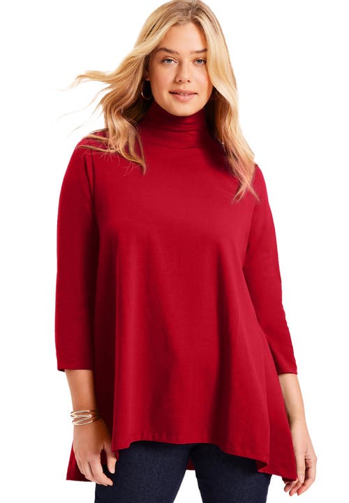 June + Vie One+only Mock-neck Tunic In Red