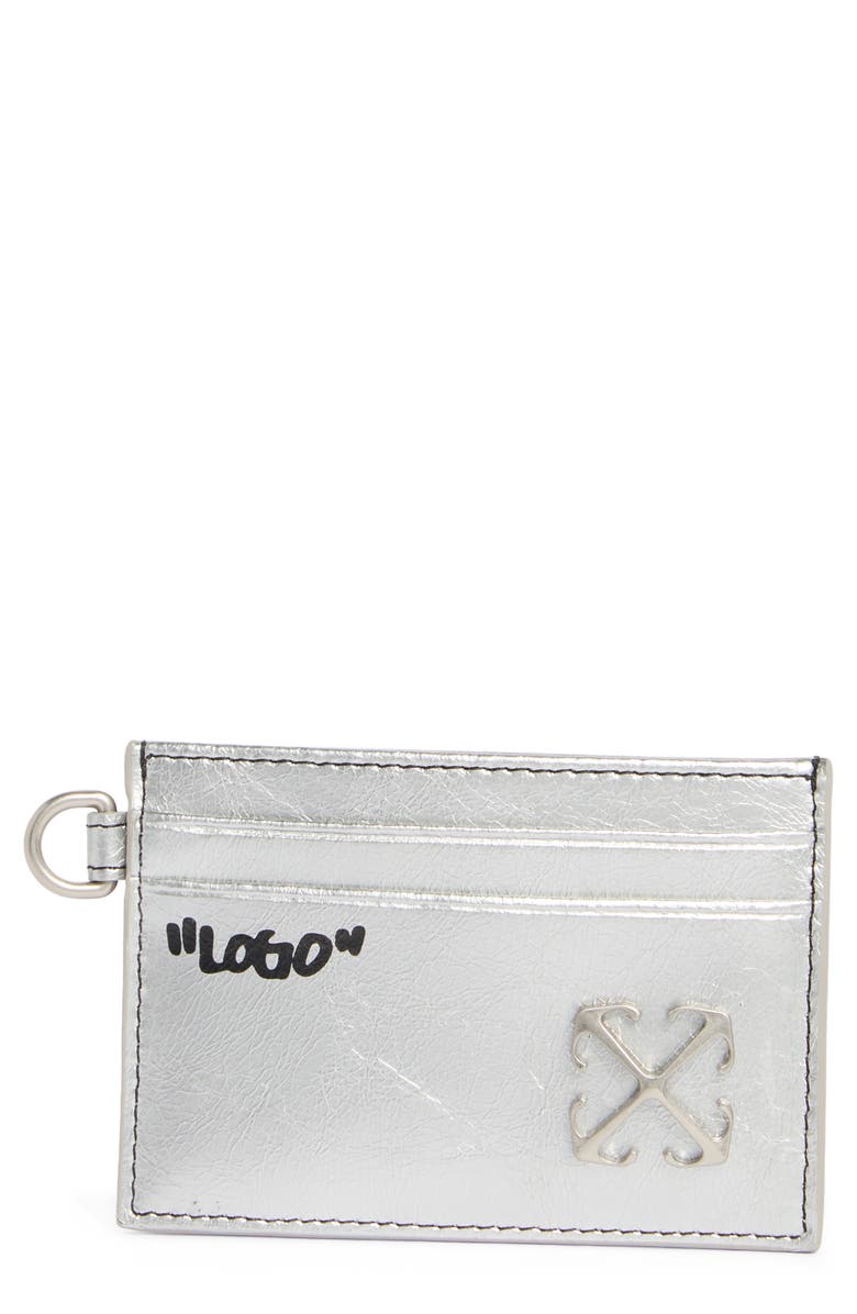 Off-White Classic Leather Card Holder, Main, color, Silver