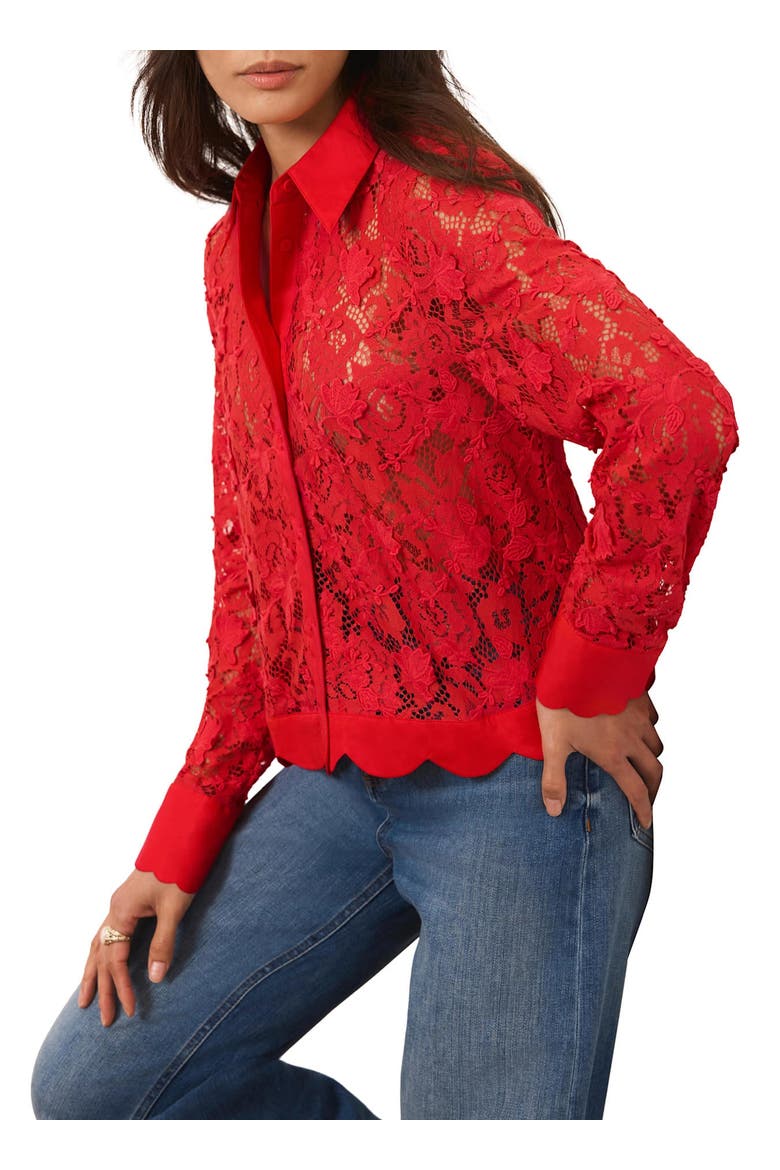 Lace Cropped Shirt, Main, color, Red