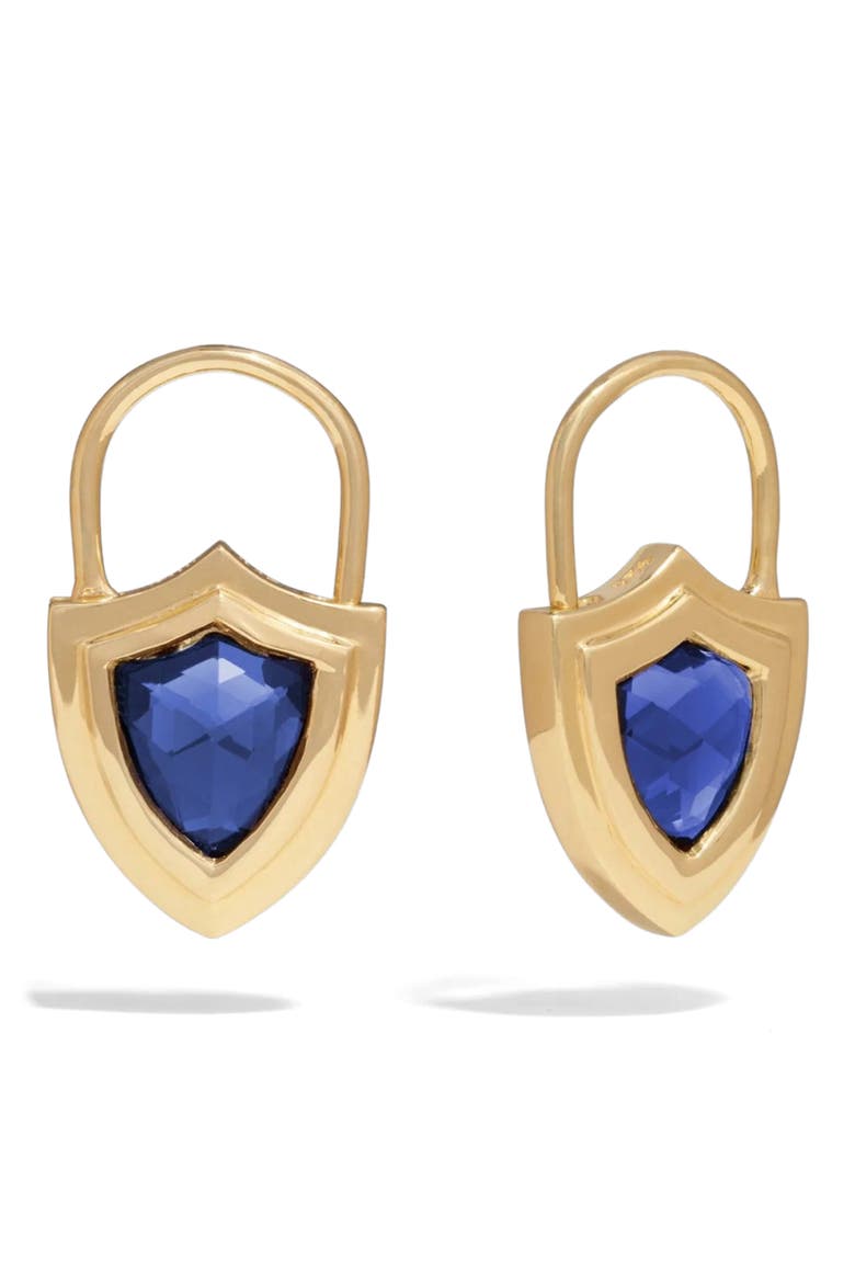 Shield Huggie Earrings, Main, color, 14K GOLD VERMEIL