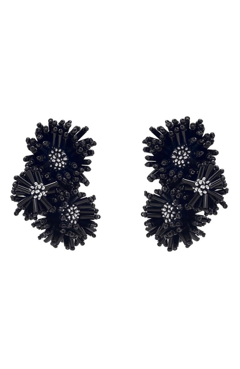 Oscar de la Renta Beaded Pompom Flower Clip-On Earrings, Main, color, 