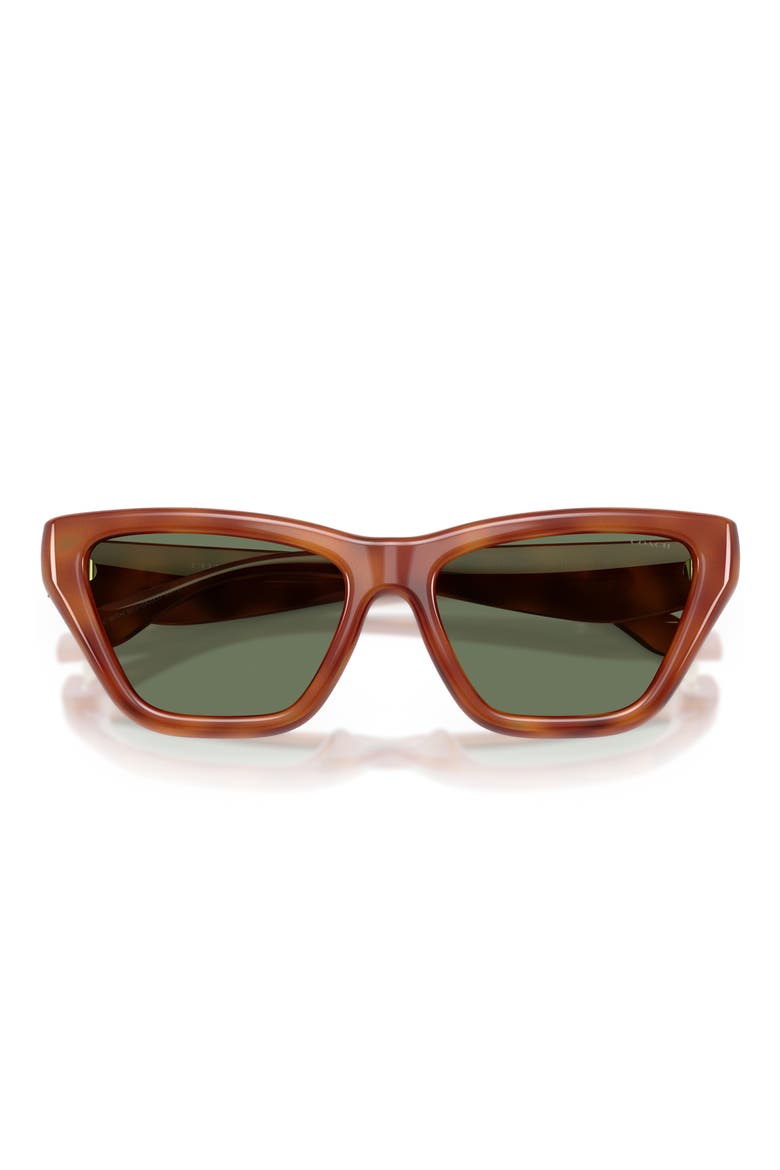 56mm Cat Eye Sunglasses, Alternate, color, CARAMEL TORTOISE / GREEN SOLID