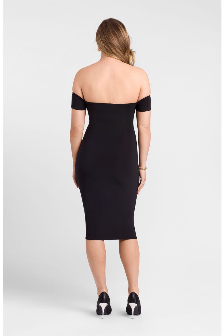 Sculpting Shapewear Straight Neck Off The Shoulder Midi Dress, Alternate, color, Onyx Black
