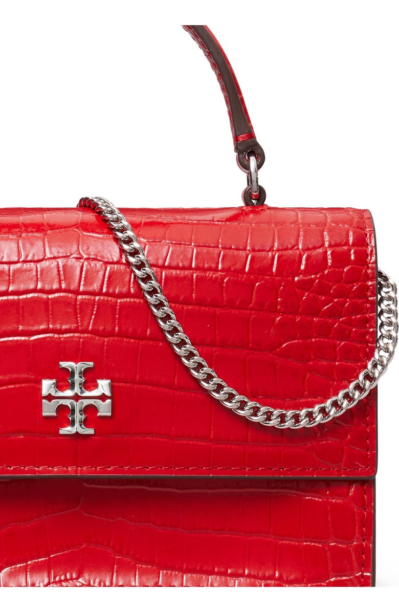 Tory Burch Mini Kira Croc Embossed Leather Top Handle Bag, Alternate, color, Red Sky