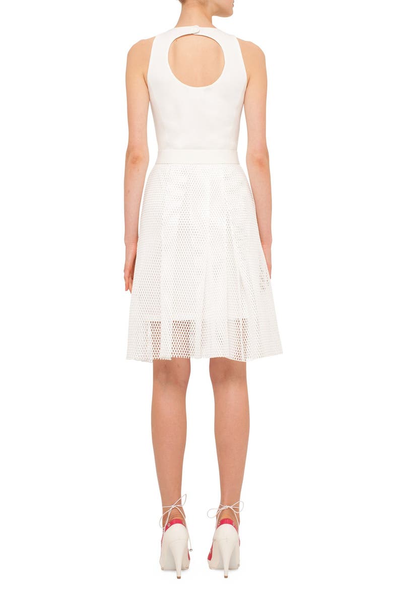 Mesh Overlay Keyhole Back Sheath Dress, Alternate, color, CREME
