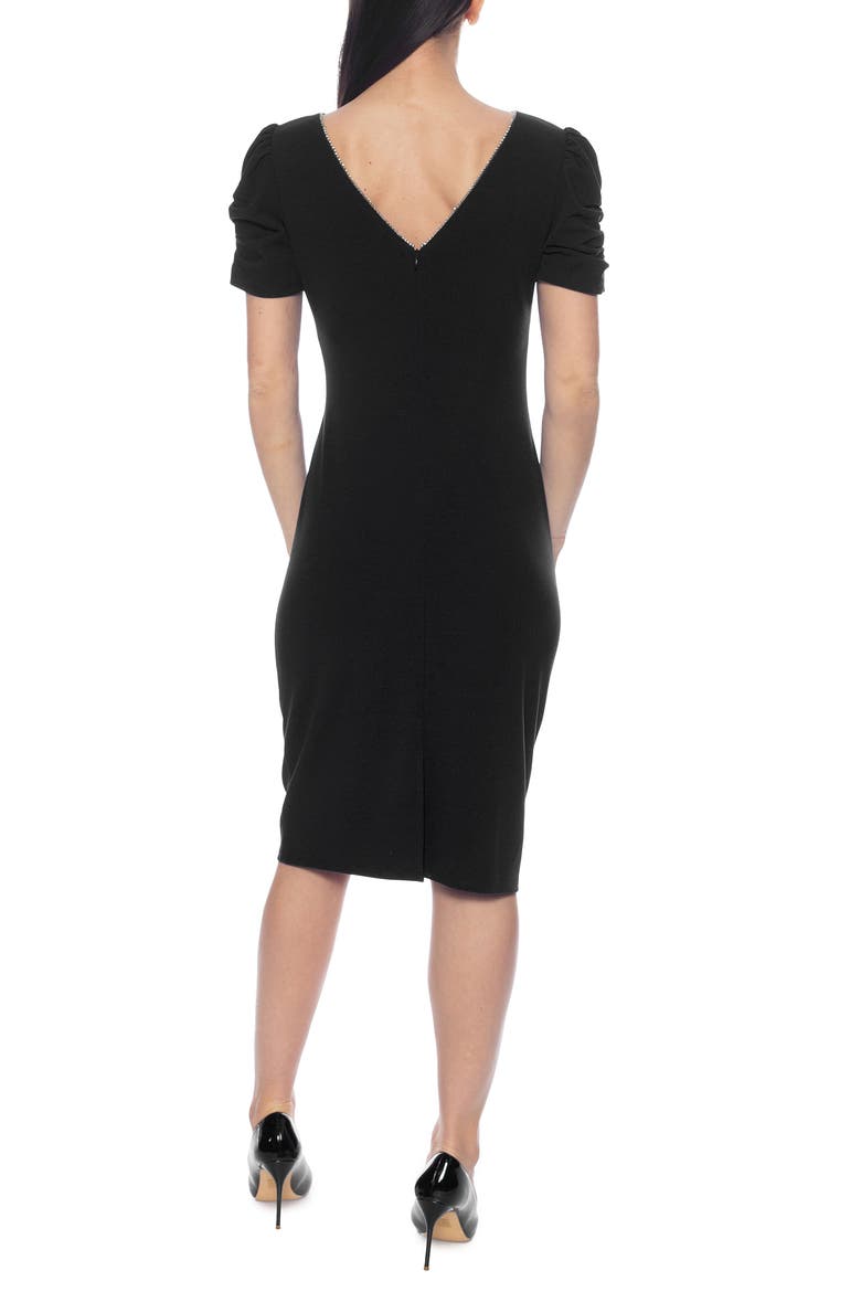 Puff Sleeve Scuba Crepe Midi Dress, Alternate, color, BLACK