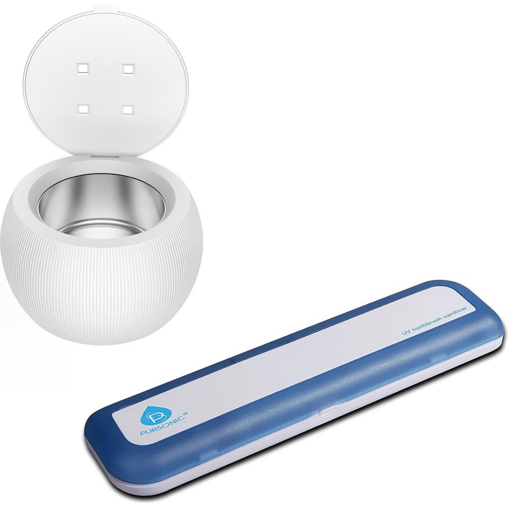 Pursonic The Ultimate Hygiene Duo Ultrasonic Cleaner Pod & Uv Toothbrush Sanitizer In White
