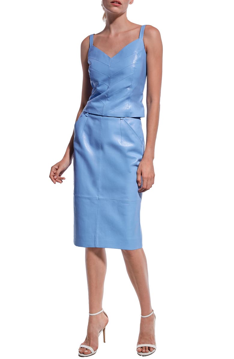 AS by DF Becca Recycled Leather Skirt, Alternate, color, Powder Blue