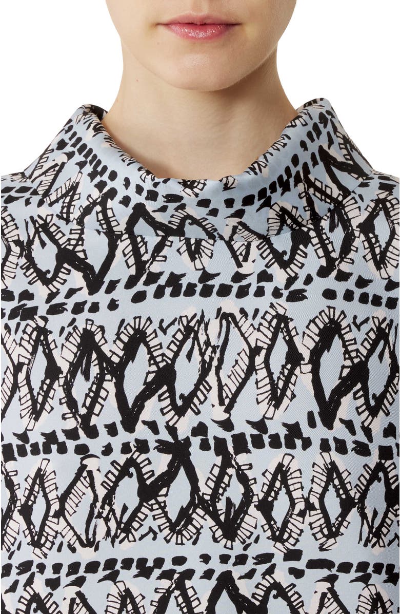 Lanvin High-Neck Printed Silk Top, Alternate, color, Sky Blue/Black